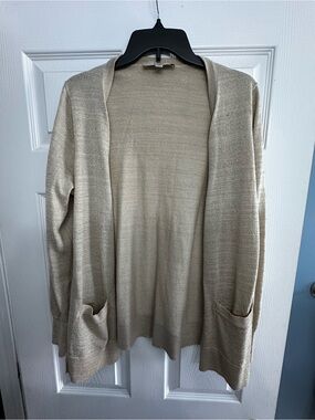 LOFT Metallic Beige Gold Open-Front Cardigan